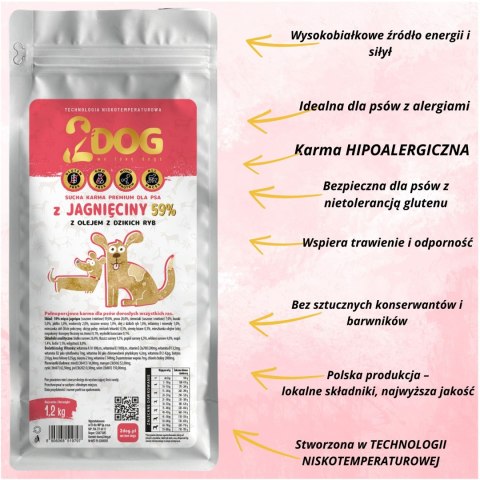 SUCHA KARMA DLA PSA 2Dog JAGNIĘCINA 1,2kg ZIMNOTŁOCZONA HIPOALERGICZNA MONO