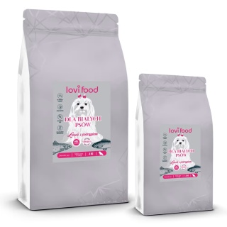 4 kg Lovi Food Łosoś z pstrągiem - karma bezzbożowa dla białych psów małych ras, z batatami i szparagami - 4kg