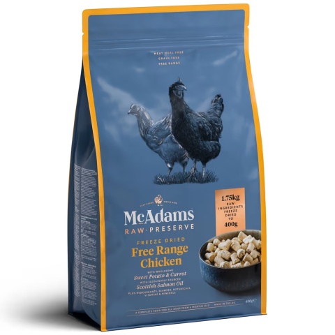 1,5 kg McAdams Freeze Dried Free Range Chicken - liofilizowana karma dla szczeniaka i psa dorosłego, kurczak z warzywami