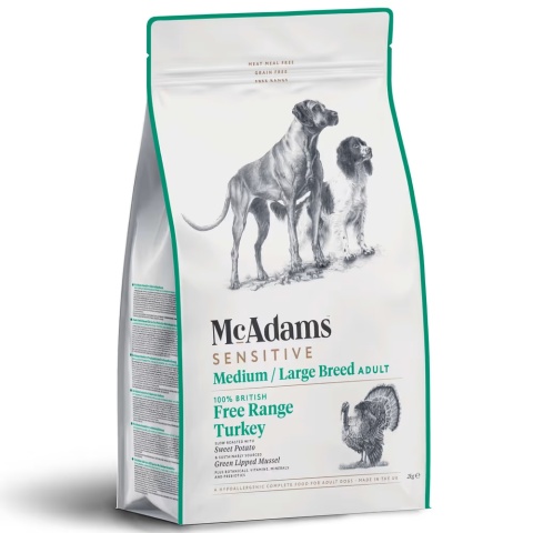 5 kg McAdams Sensitive Medium/Large Breed Free Range Turkey - wypiekana karma z indykiem dla psów średnich i dużych ras