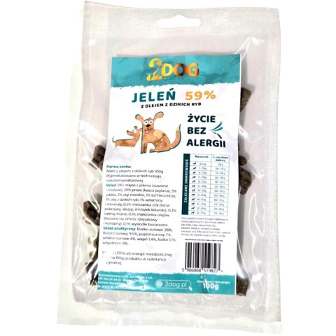 SUCHA KARMA DLA PSA 2Dog JELEŃ 100g ZIMNOTŁOCZONA HIPOALERGICZNA BEZ GLUTEN