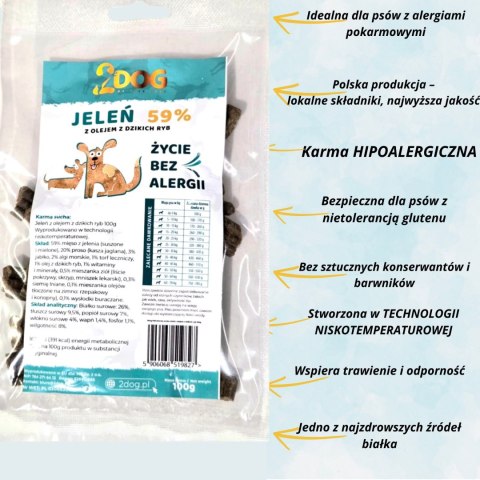 SUCHA KARMA DLA PSA 2Dog JELEŃ 100g ZIMNOTŁOCZONA HIPOALERGICZNA BEZ GLUTEN